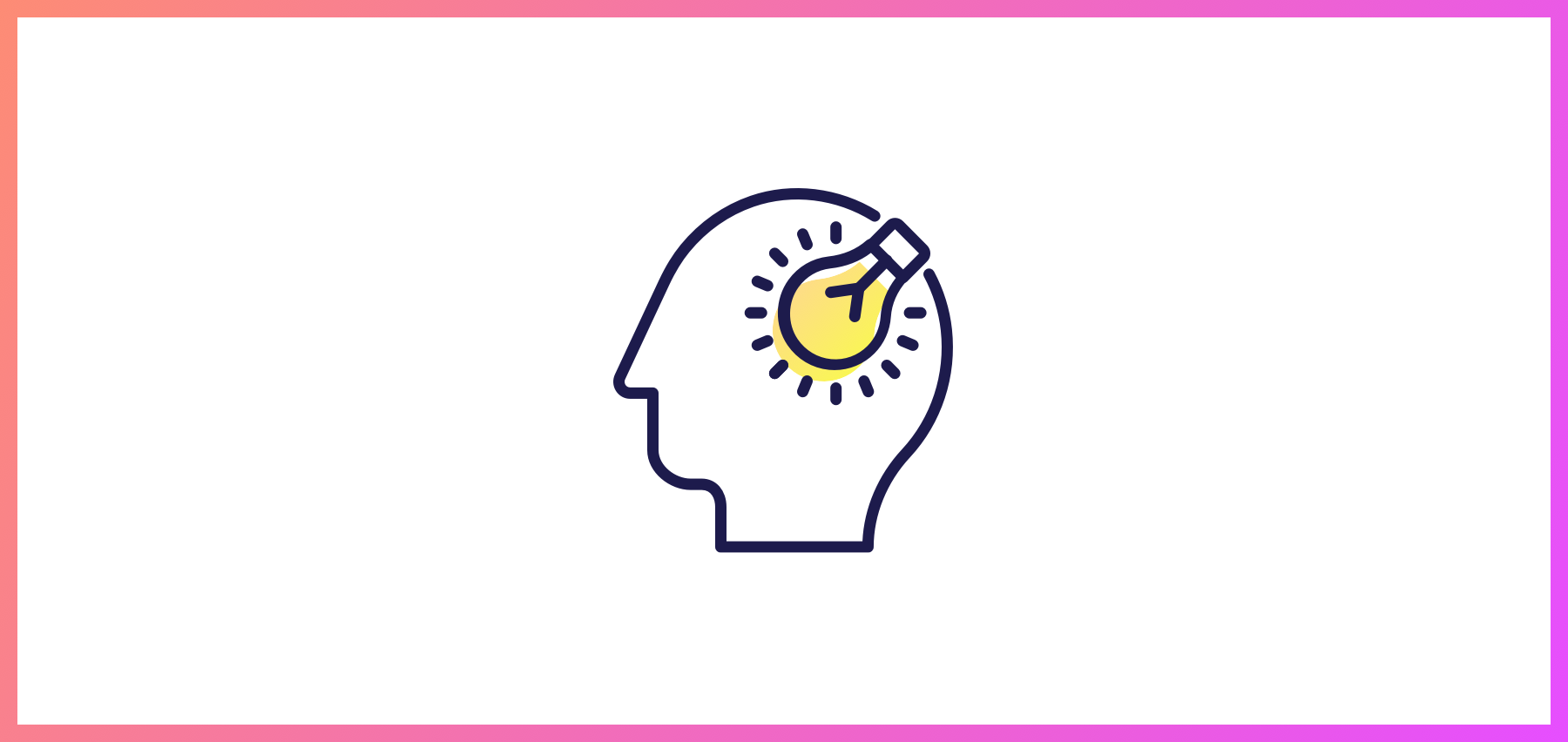 Outline Of A Human Head With A Yellow Light Bulb Inside, Symbolizing An Idea Or Innovation, Enclosed By A Frame With A Gradient Of Pink, Orange, And Purple.