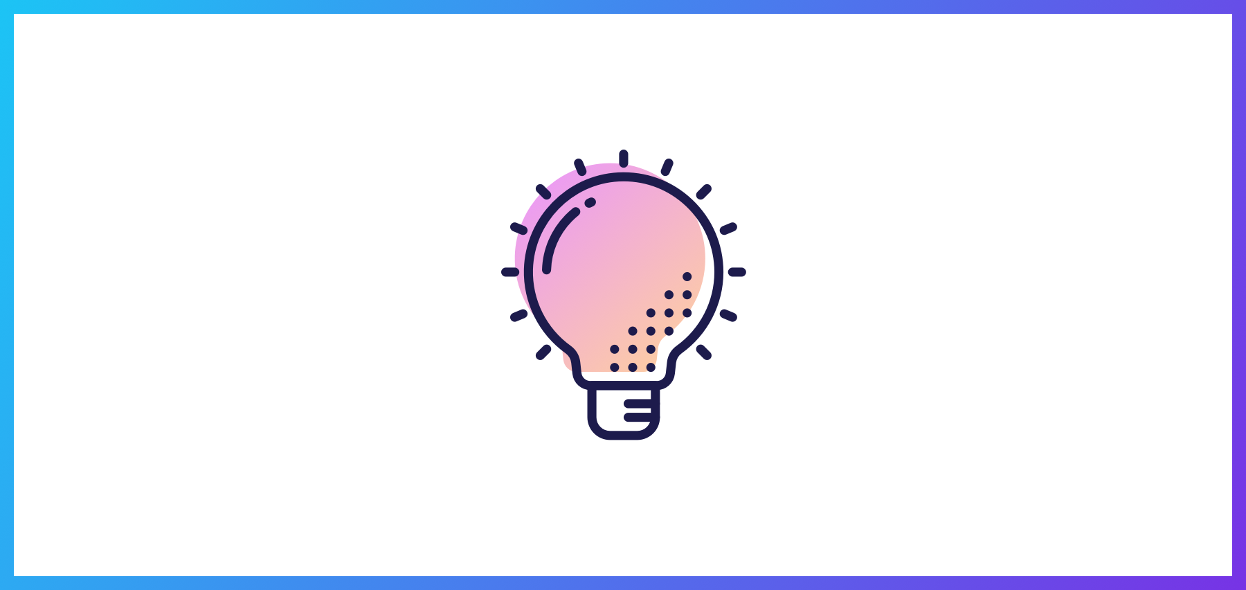 Illustration Of A Lightbulb With A Gradient Pink And Purple Color, Set Against A White Background With A Blue And Purple Gradient Border.