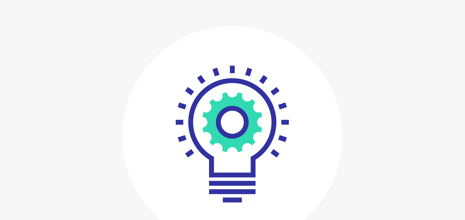 Icon Of A Light Bulb With A Gear Inside, Symbolizing Innovation And Technology. The Light Bulb And Gear Elements Are Depicted In Blue And Green Colors.