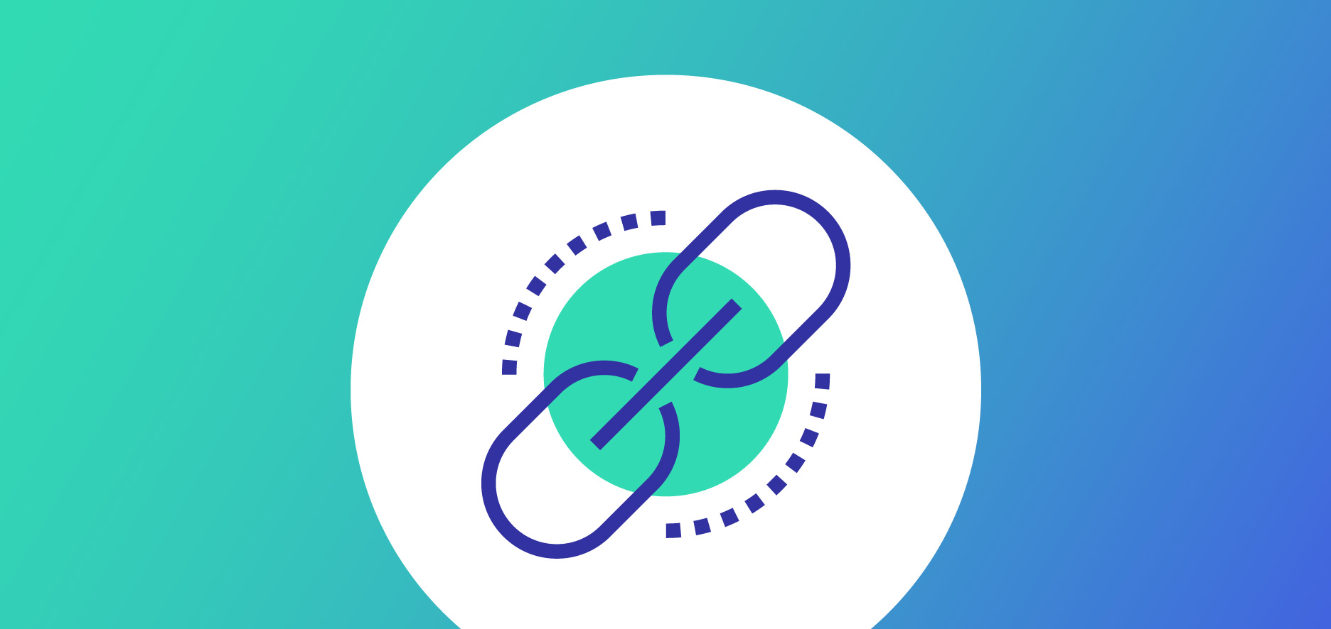 A Blue Chain Link Icon Within A White Circle, Set Against A Gradient Turquoise To Blue Background.