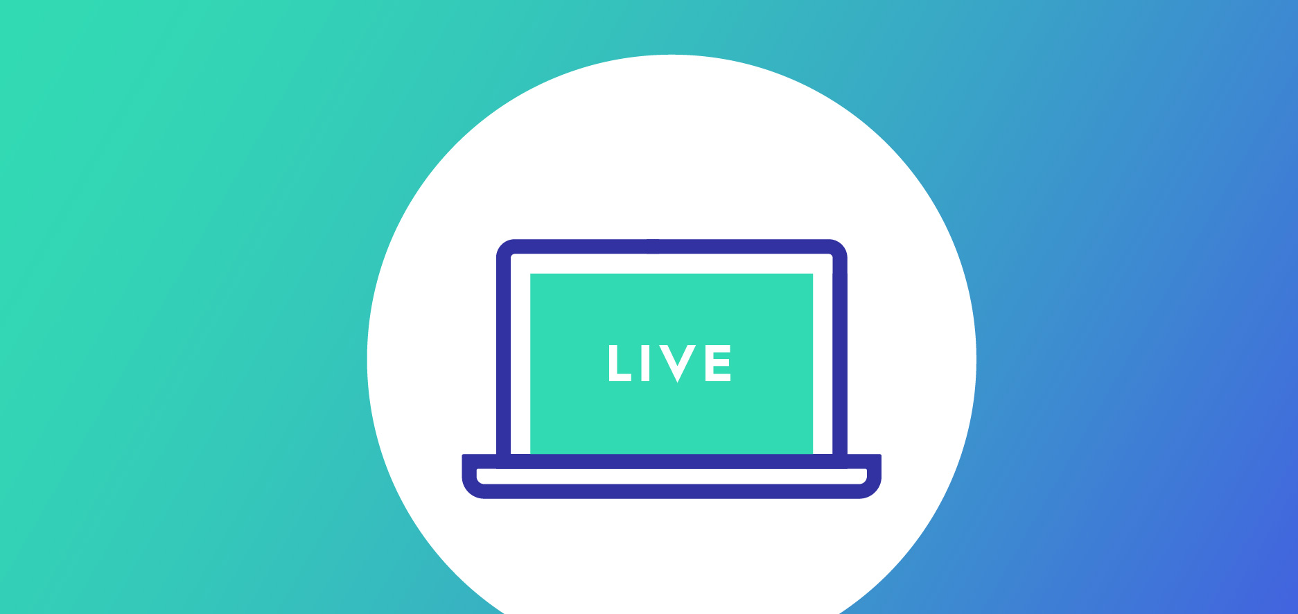 An Icon Of A Laptop With The Word &Quot;Live&Quot; On The Screen, Set Against A Gradient Blue And Green Background Within A White Circle.