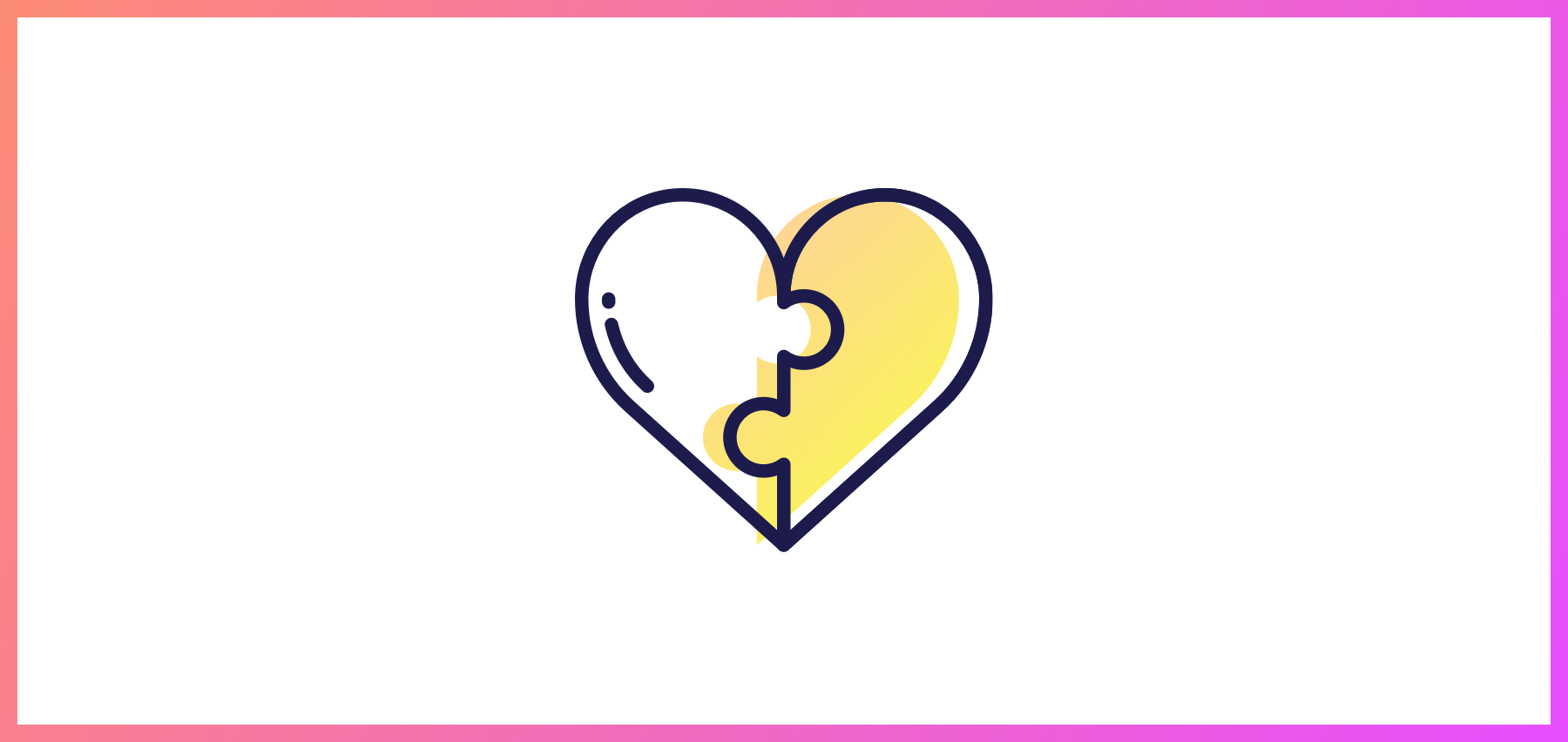 A Heart-Shaped Jigsaw Puzzle Piece, Half White And Half Yellow, With A Thin, Dark Blue Outline, Set On A White Background With A Gradient Border.