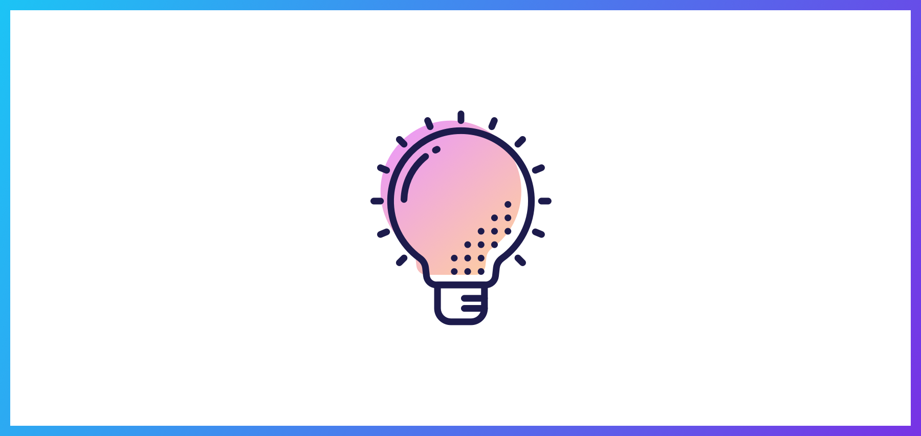 Illustration Of A Light Bulb With A Purple To Pink Gradient On A White Background, Bordered By A Blue And Purple Gradient Frame.