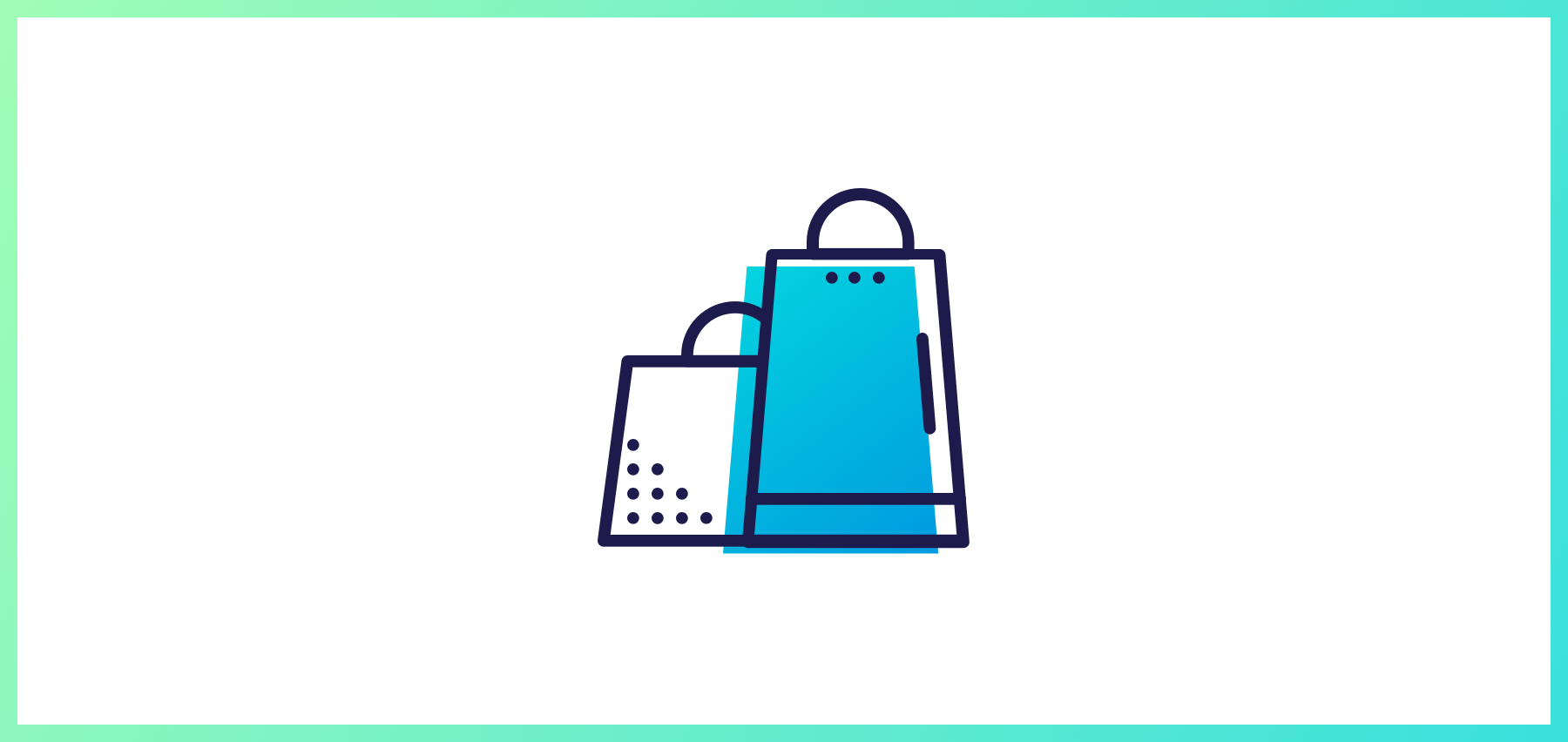 Illustration Of Two Shopping Bags, One Smaller And One Larger, With A Gradient Blue Fill And A Green-Blue Border Frame.