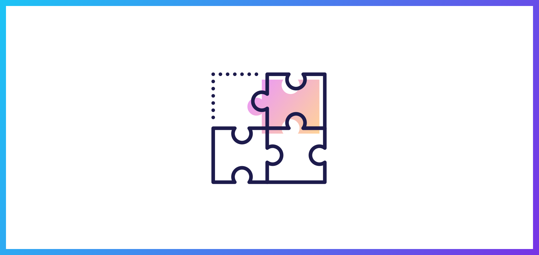 A Minimalist Illustration Of A Puzzle With Three Pieces Placed Together And One Piece Being Inserted, Shown With A Gradient Color Effect. The Image Has A Gradient Blue And Purple Border.