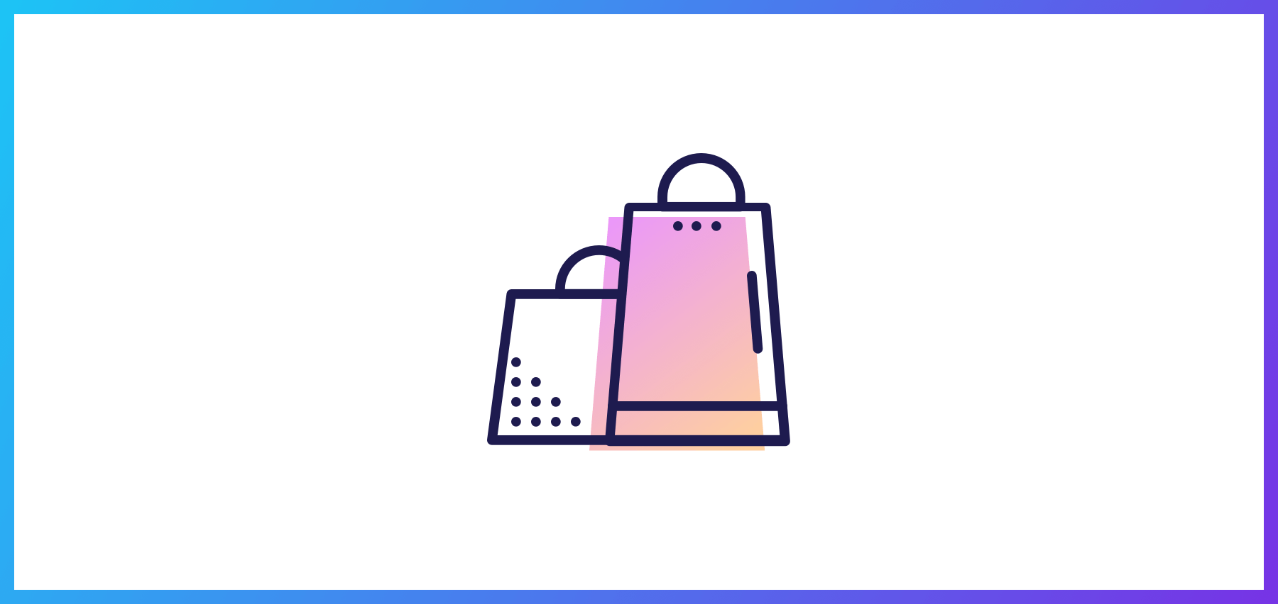 Icon Of Two Shopping Bags With Gradient Colors And A White Background, Bordered By A Blue-To-Purple Gradient Frame.