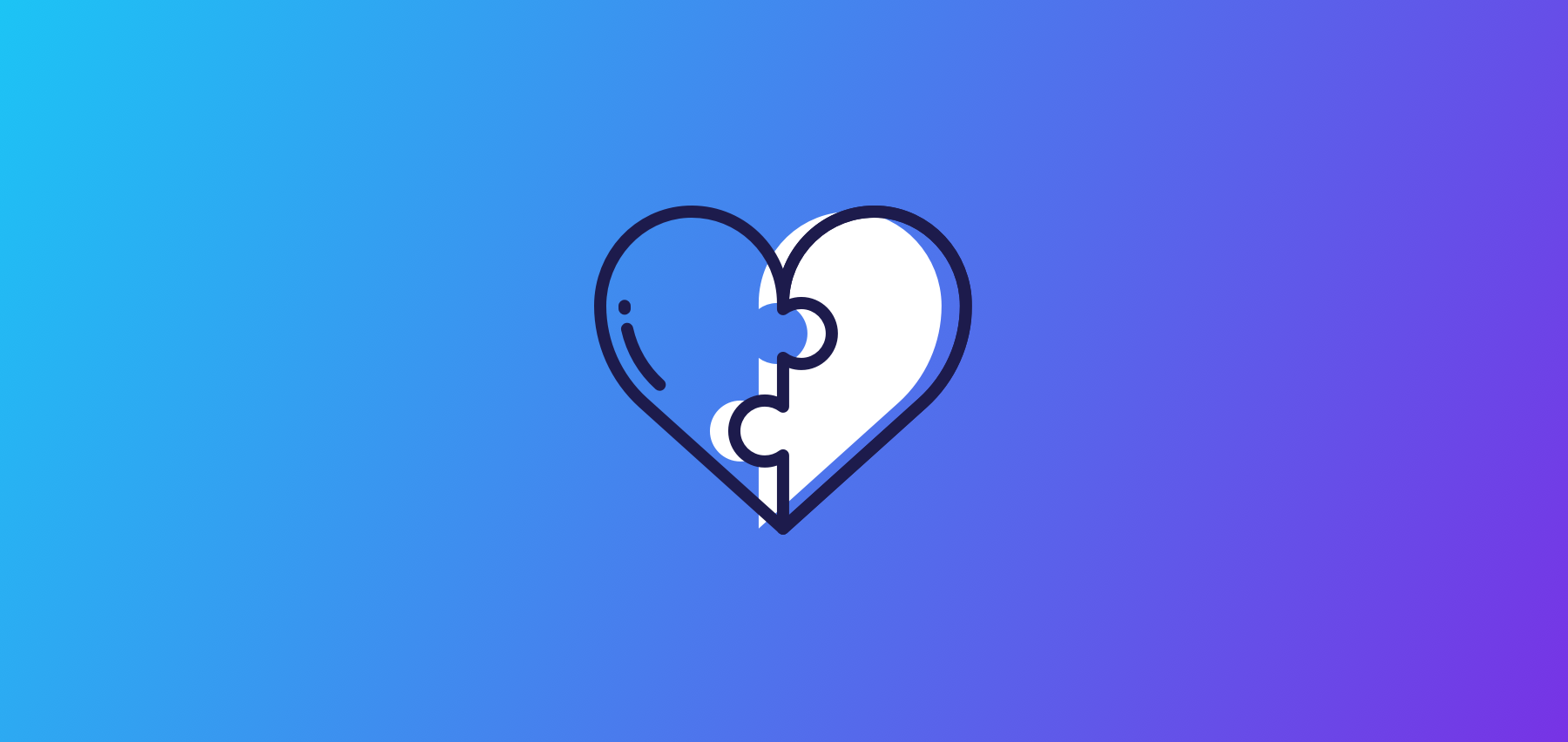 A Heart Made Of Two Puzzle Pieces, One Blue And One White, On A Gradient Blue To Purple Background.