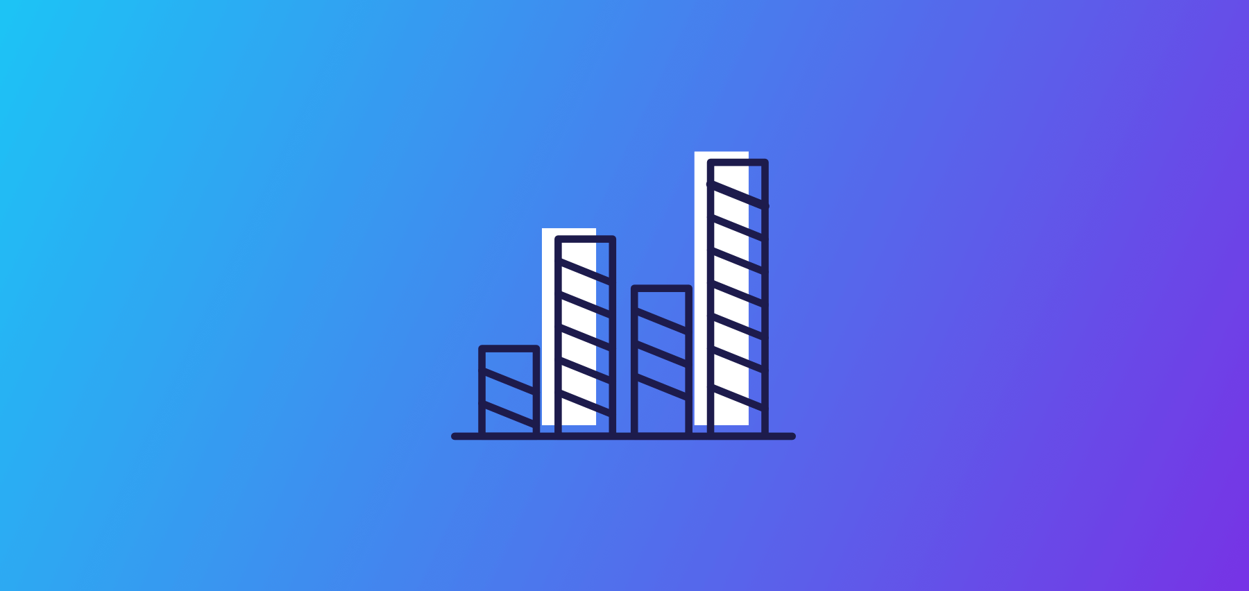 A Bar Chart Icon With Three Vertical Bars Of Varying Heights On A Gradient Blue To Purple Background.