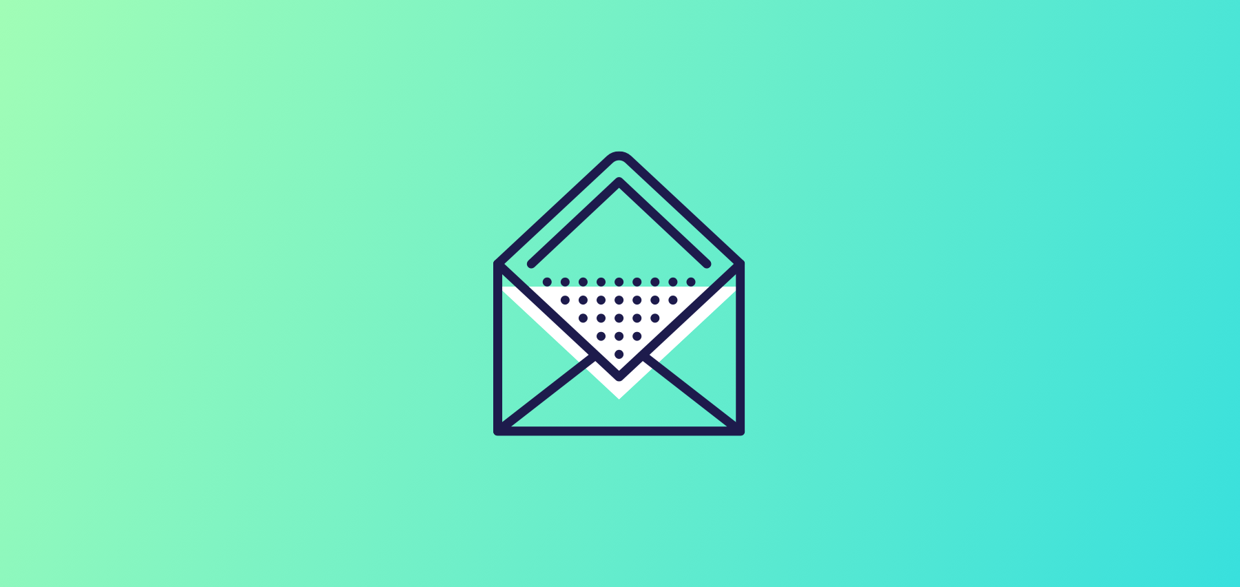 Envelope Icon With A Gradient Blue And Green Background. The Envelope Is Open, Revealing A Dotted Paper Inside.