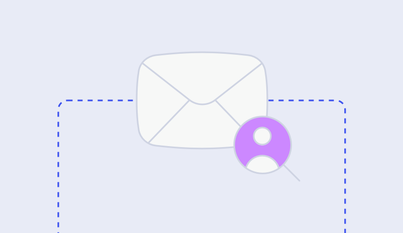 Illustration Of An Envelope With A Purple User Icon, Outlined By A Blue Dashed Line.