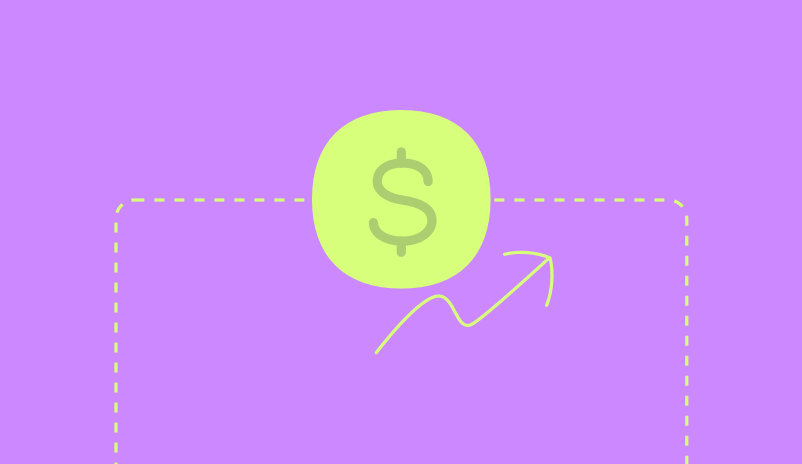 A Green Dollar Symbol With An Upward Arrow On A Purple Background, Outlined By A Dotted Yellow Rectangle.