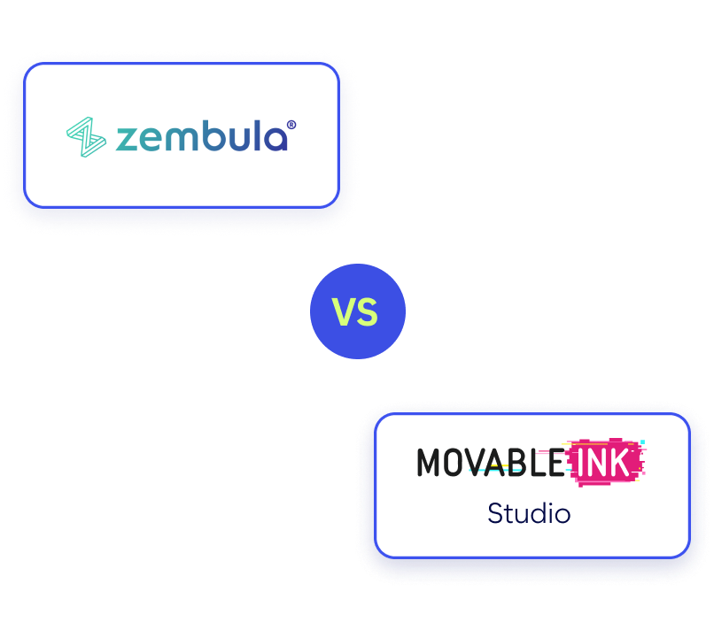 A Comparison Image Showing Zembula'S Logo On The Left And Movable Ink Studio'S Logo On The Right, With &Quot;Vs&Quot; In A Blue Circle Between Them.