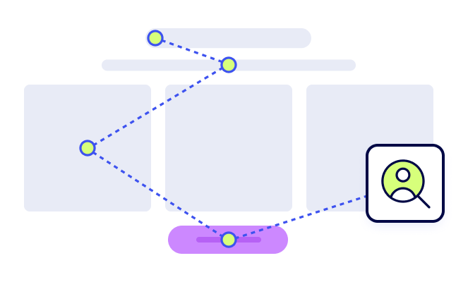 A Diagram Shows A Series Of Connected Dots With Dashed Lines, Indicating A Path From The Upper Left To A Search Icon On The Lower Right, Across Various Sections.