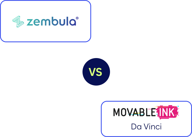 Split Screen Image Comparing Zembula Logo On The Left With Movable Ink Da Vinci Logo On The Right. The Logos Are Separated By A Diagonal Line With &Quot;Vs&Quot; In A Circle At The Center.