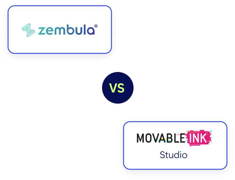 Comparison Image With &Quot;Zembula&Quot; Logo On The Left, A &Quot;Vs&Quot; In The Center, And &Quot;Movable Ink Studio&Quot; Logo On The Right.