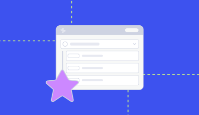 A Software Interface Mockup With A Star Icon In The Foreground, Displayed On A Blue Background With Dashed Lines.